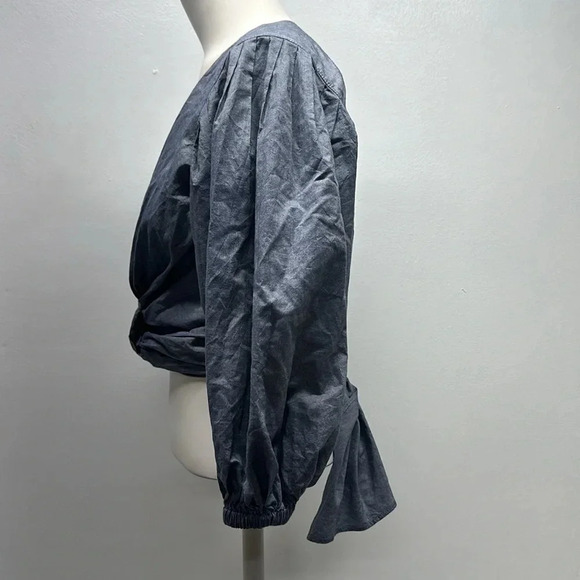 Elizabeth And James Farrah Wrap Top Blouse Long Sleeve Tie Bow Chambray S Small - Picture 7 of 12